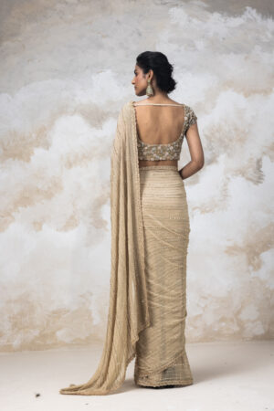 Couture By Niharika - GOLD EMBELLISHED GEORGETTE SAREE - Image 2