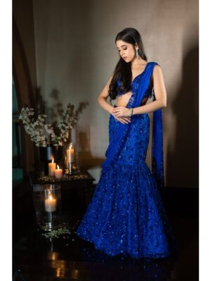 Isa by Dolly Wahal - Firefly Blue Lehenga - Image 4
