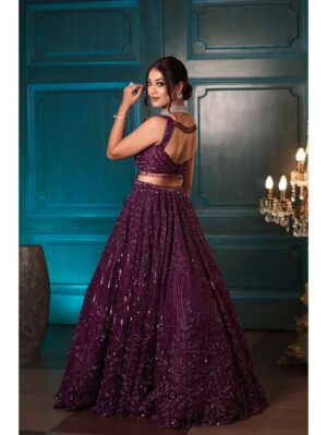 Isa Dolly Wahal - Purple Floral Lehenga - Image 5