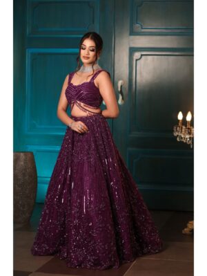 Isa Dolly Wahal - Purple Floral Lehenga - Image 4