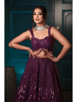 Isa Dolly Wahal - Purple Floral Lehenga - Image 3