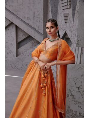 Jigar Mali - Tangerine orange lehenga set - Image 3