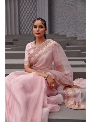 Jigar Mali - Blush pink saree set - Image 2