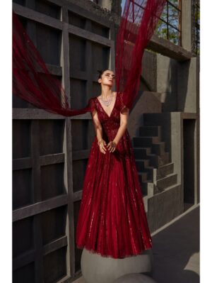 Jigar Mali - Wine sequin gown - Image 4
