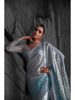 Jigar Mali - Ice blue ombre saree set - Image 3