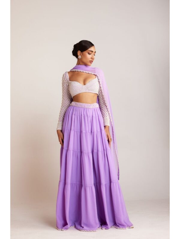Vvani Vats - Lilac pearl drop full sleeve blouse paired with Sharara and dupatta.