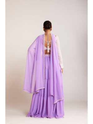 Vvani Vats - Lilac pearl drop full sleeve blouse paired with Sharara and dupatta. - Image 4