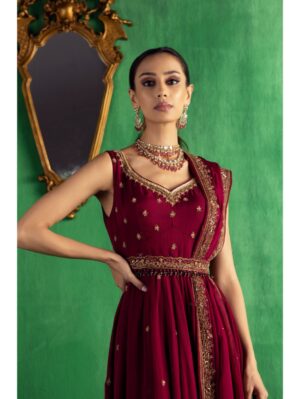 Jigar Mali - Wine flat chiffon Anarkali set - Image 2
