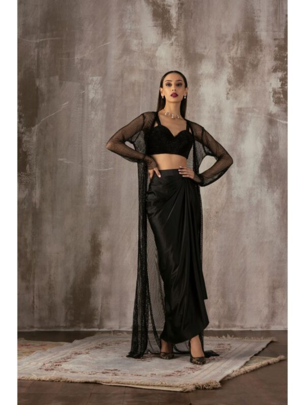 Jigar Mali - Black Drape Dhoti Skirt & Jacket Set