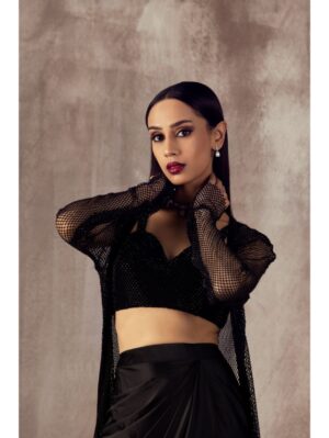 Jigar Mali - Black Drape Dhoti Skirt & Jacket Set - Image 2