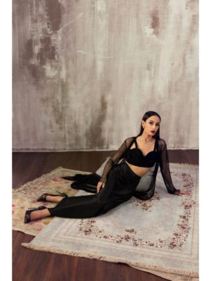 Jigar Mali - Black Drape Dhoti Skirt & Jacket Set - Image 4
