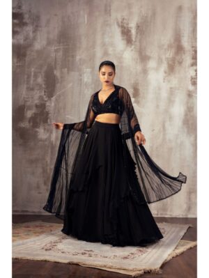 Jigar Mali - Black contemporary lehenga set - Image 3