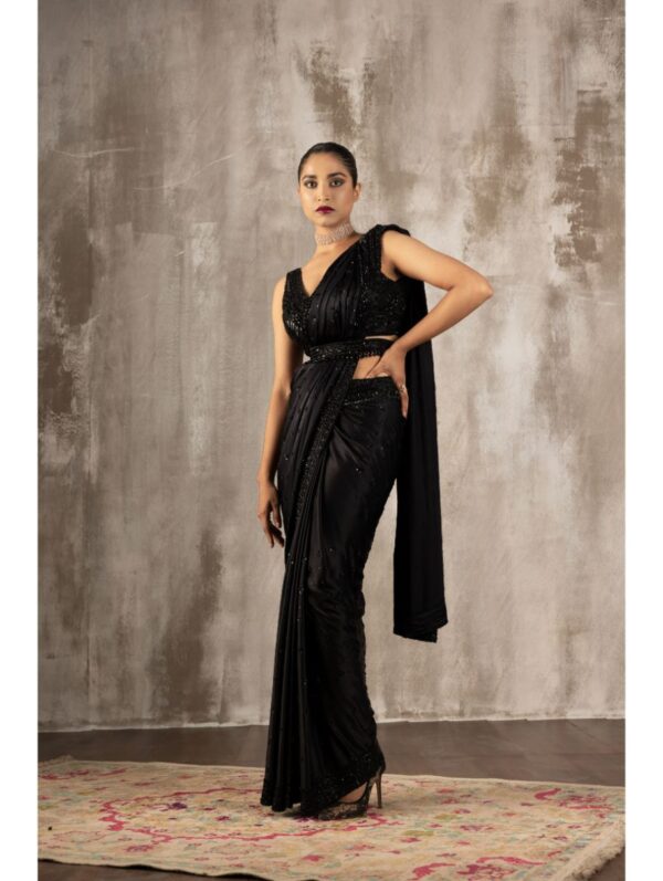 Jigar Mali - Black satin saree set