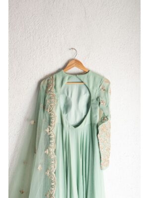 Anisha Shetty - HIMALAYAN MINT GREEN ANARKALI WITH SCALLOP EMBROIDERED DUPATTA - Image 4