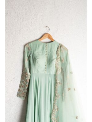 Anisha Shetty - HIMALAYAN MINT GREEN ANARKALI WITH SCALLOP EMBROIDERED DUPATTA - Image 2