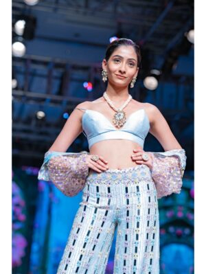 Anisha Shetty - THE KALEIDOSCOPIC BOMER JACKET WITH PANTS IN MOONLIGHT BLUE - Image 2