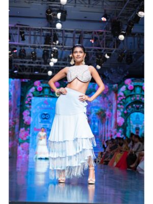 Anisha Shetty - URBAN VICTORIA TIERED SKIRT WITH SCALLOP BLOUSE IN MOONLIGHT BLUE - Image 3
