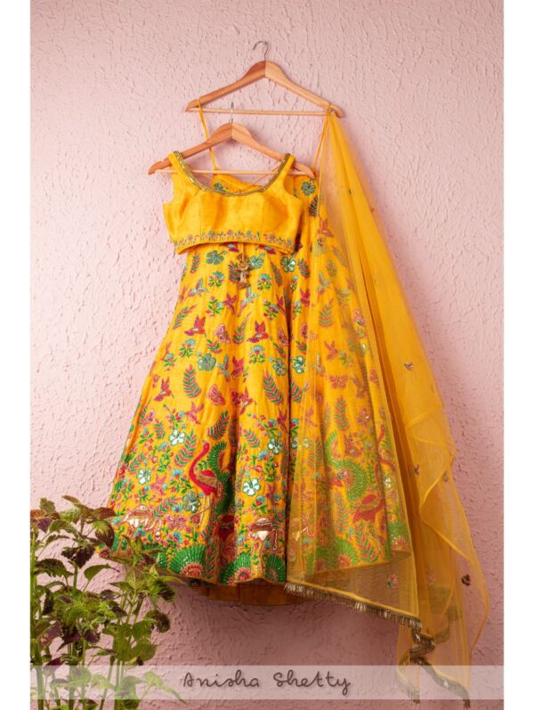 Anisha Shetty - CANARY YELLOW LEHENGA WITH INTRICATE TROPICAL TWIST