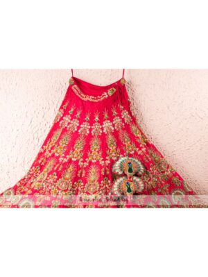 Anisha Shetty - STRAWBERRY PINK EMBROIDERED BRIDAL LEHENGA SET WITH PEACOCK & ELEPHANT DETAILS - Image 6