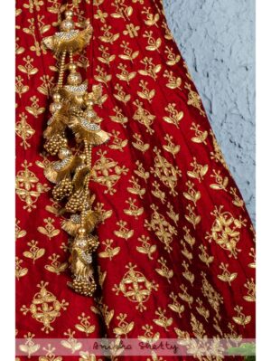 Anisha Shetty - DEEP RED GOTA PATTI BRIDAL LEHENGA - Image 6