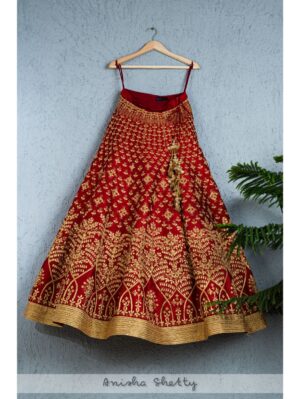 Anisha Shetty - DEEP RED GOTA PATTI BRIDAL LEHENGA - Image 7