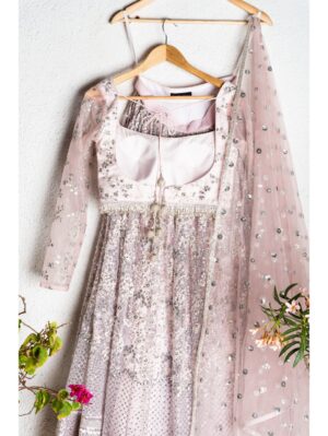 Anisha Shetty - PEARL BLUSH PINK EMBROIDERED LEHENGA SET - Image 4