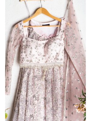 Anisha Shetty - PEARL BLUSH PINK EMBROIDERED LEHENGA SET - Image 2