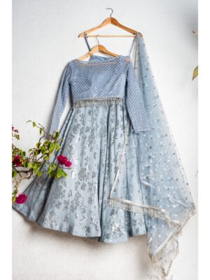 Anisha Shetty - ENGLISH BLUE & SILVER LEHENGA SET - Image 2