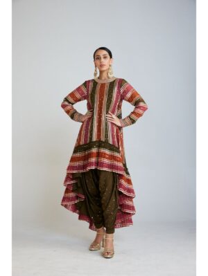 Vvani Vats - Olive Green Asymmetrical Kurta Set - Image 2