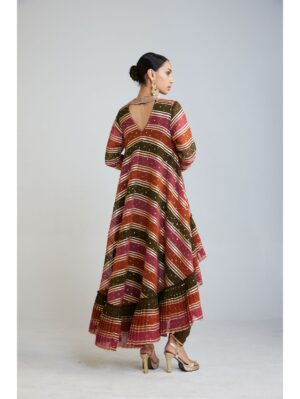Vvani Vats - Olive Green Asymmetrical Kurta Set - Image 3