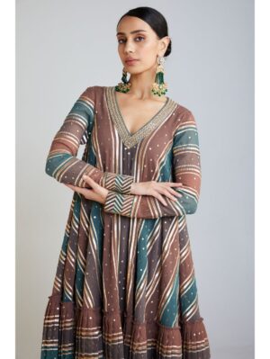 Vvani Vats - Mud Green A Line Dhoti Kurta Set - Image 3