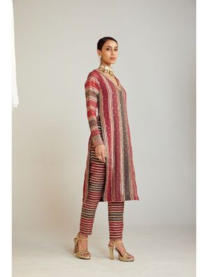 Vvani Vats - Charcoal Grey V Neck Straight Kurta Pant Set - Image 2