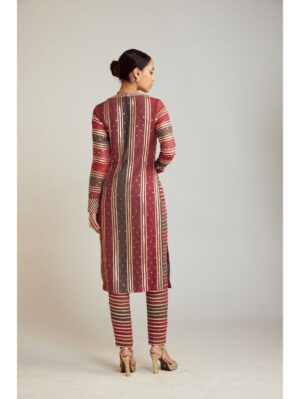 Vvani Vats - Charcoal Grey V Neck Straight Kurta Pant Set - Image 3