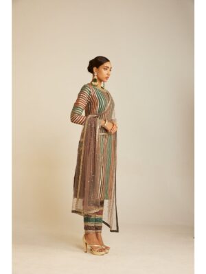 Vvani Vats - Mud Green Round Neck Straight Kurta Pant Set - Image 2