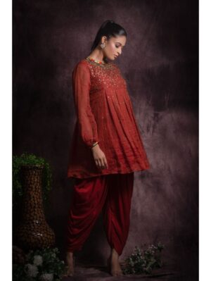 Abstract by Megha - Featuring a close neck A line front pleated top with full sleeves - Image 3