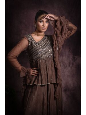 Abstract by Megha - Featuring a floor length dress having net full sleeves - Image 3