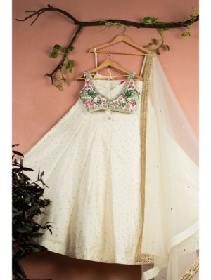 Anisha Shetty - TROPICAL BLOOM BLOUSE WITH IVORY STONEWORK LEHENGA SET - Image 2