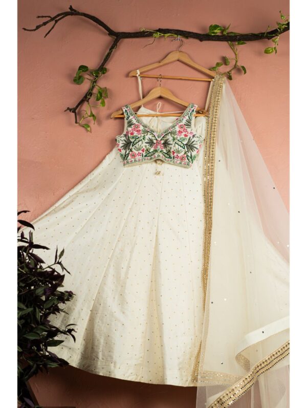 Anisha Shetty - TROPICAL BLOOM BLOUSE WITH IVORY STONEWORK LEHENGA SET