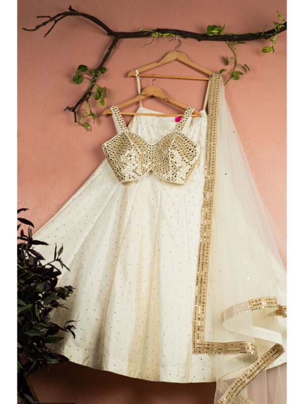Anisha Shetty - IVORY MIRROR BRILLIANCE BLOUSE WITH IVORY STONEWORK LEHENGA SET
