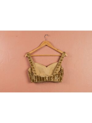 Anisha Shetty - BEIGE MULTIPANEL GOLD LEHENGA SET WITH GOLD BLOUSE - Image 3