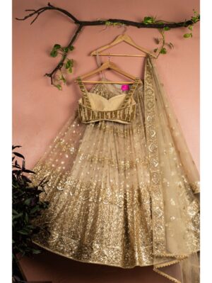 Anisha Shetty - NUDE GOLD SEQUIN LEHENGA SET - Image 2