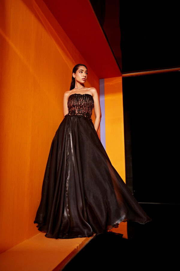 Roqa - Black organza straight falling gown