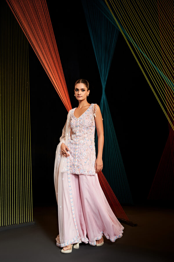 Roqa - BPowder pink hand embroidered Sharara set