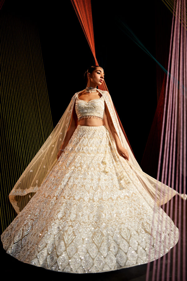 Roqa - Ivory lehenga set with tonal embroidery