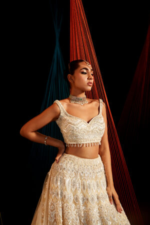 Roqa - Ivory lehenga set with tonal embroidery - Image 2