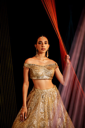 Roqa - Gold lehenga set with tonal sequins embroidery - Image 2