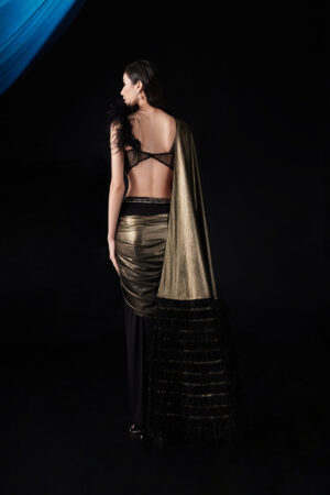 Roqa - Hand embroidered blouse paired with a pre-stitched saree. - Image 4