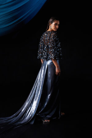 Roqa - Metallic Blue Corset Gown with a separate cape. - Image 4