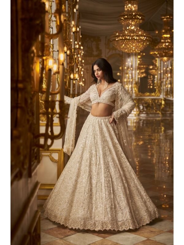 Seema Gujral - Ivory Gold Floral Lehenga Set