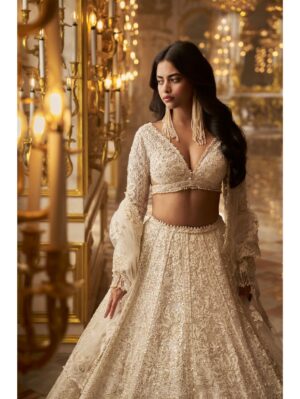 Seema Gujral - Ivory Gold Floral Lehenga Set - Image 2